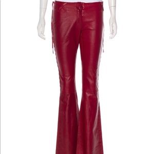 Dolce and Gabbana Red Leather Flair Pants